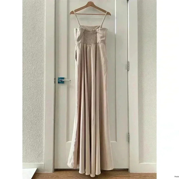 BHLDN Elsie Straight-Neck Satin A-Line Gown Khaki Nude Color Size 8 NWT - Picture 6 of 14
